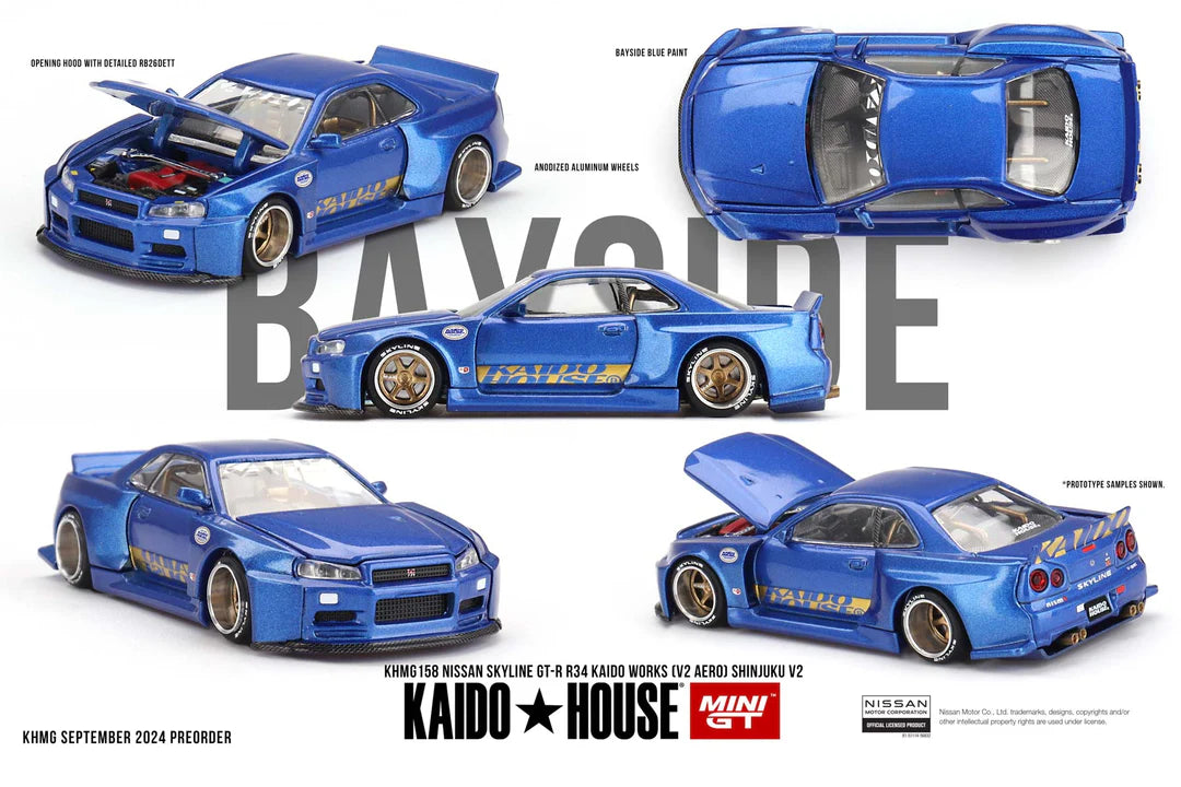 Kaido House x MINI GT 1:64 Nissan Skyline GT-R (R34) Kaido Works (V2 Aero) SHINJUKU V2 KHMG158