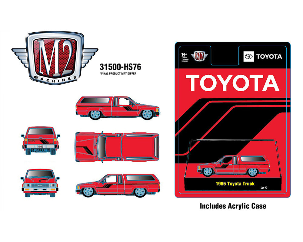 (Preorder) M2 Machines 1:64 1985 Toyota Truck with Camper Shell – Red- Hobby Exclusive