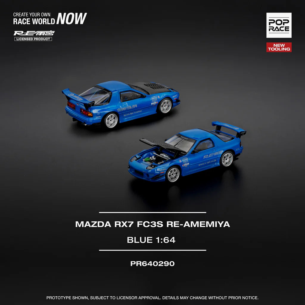 POPRACE 1/64 RX7 (FC3S) RE-AMEMIYA BLUE PR640290