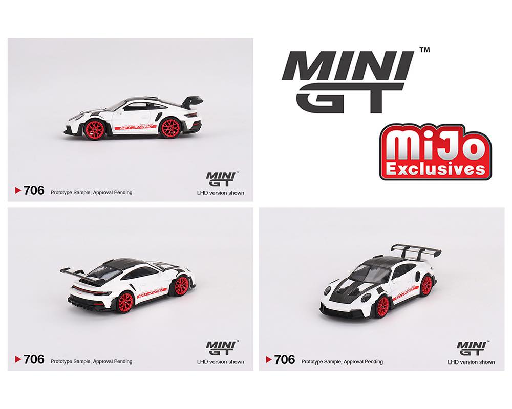 Mini GT 1:64 Porsche 911 (992) GT3 RS Weissach Package – White with Pyro Red- MiJo Exclusives