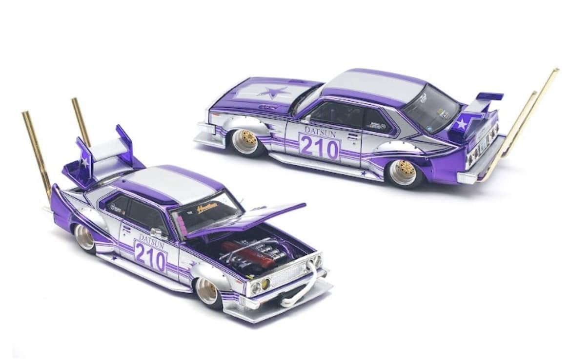 SKYLINE C210 KAIDO RACER (BOSOZOKU STYLE) PURPLE CHROME/SILVER - Pop Race 1:64