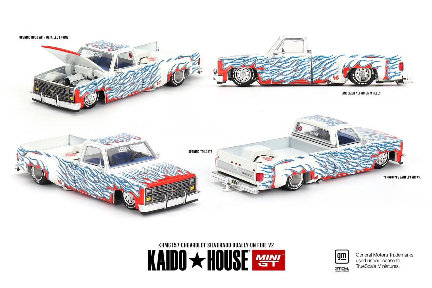 Kaido House x Mini GT KHMG157 - Chevrolet Silverado Dually on Fire V2