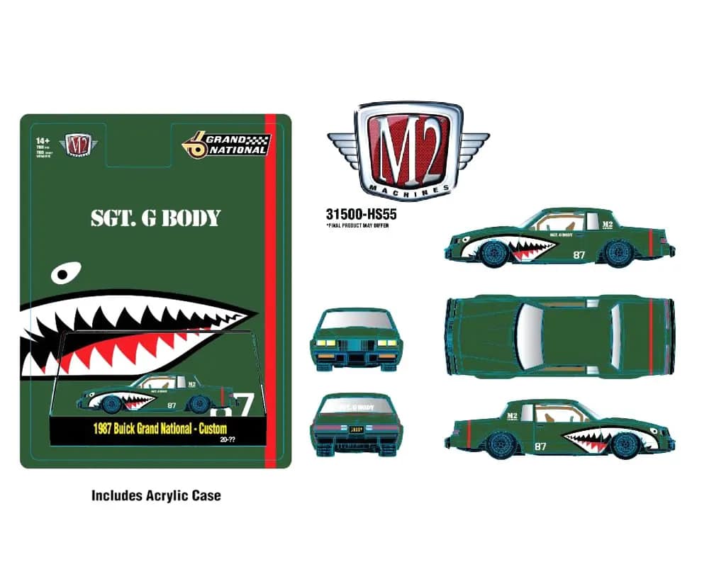 M2 Machines 1:64 1987 Buick Grand National Shark Mouth – Primer Green – Hobby Exclusives
