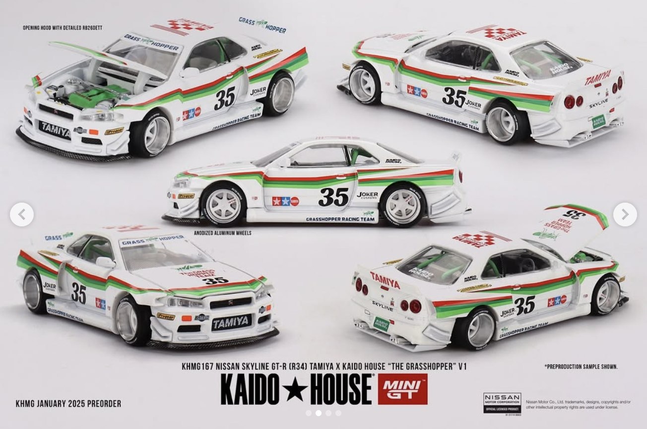 KHMG167 NISSAN SKYLINE GT-R (R34) TAMIYA X KAIDO HOUSE “THE GRASSHOPPER” V1