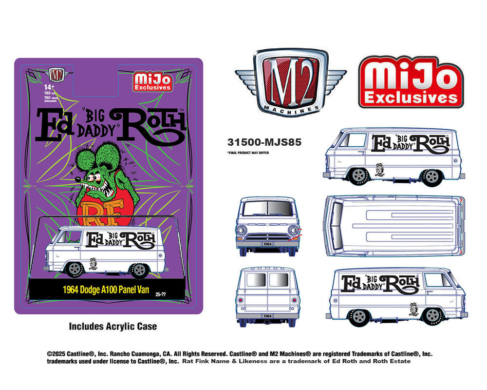 M2 Machines 1:64 1964 Dodge A100 Panel Van Rat Fink Ed Roth Collaboration – MiJo Exclusives Limited Edition 5,400 pcs