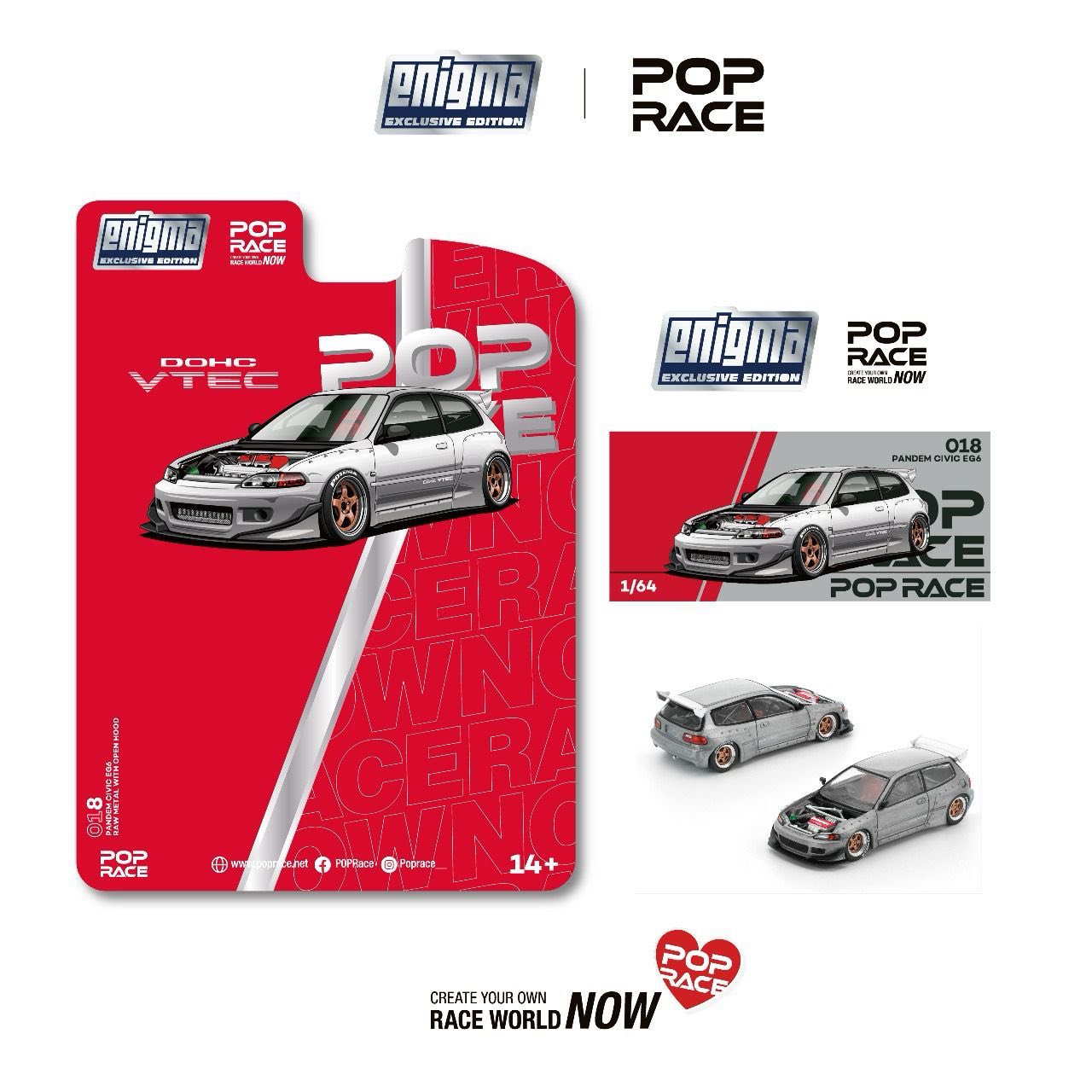 (Pre order) POPRACE 1/64 PANDEM CIVIC EG6 RAW METAL (enigma exclusive edition) PRE018