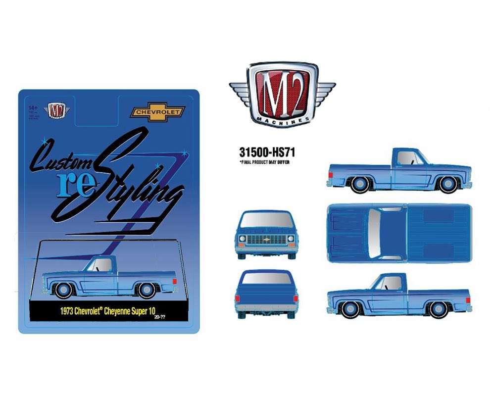 M2 Machines 1:64 1973 Chevrolet Cheyenne Super 10 Custom Re Styling – Blue – Hobby Exclusive