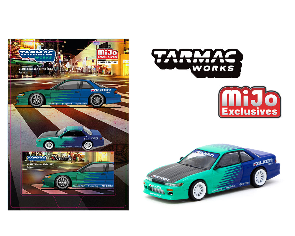 Tarmac Works 1:64 VERTEX Nissan Silvia (S13) Falken – Blue – MiJo Exclusives Limited Edition