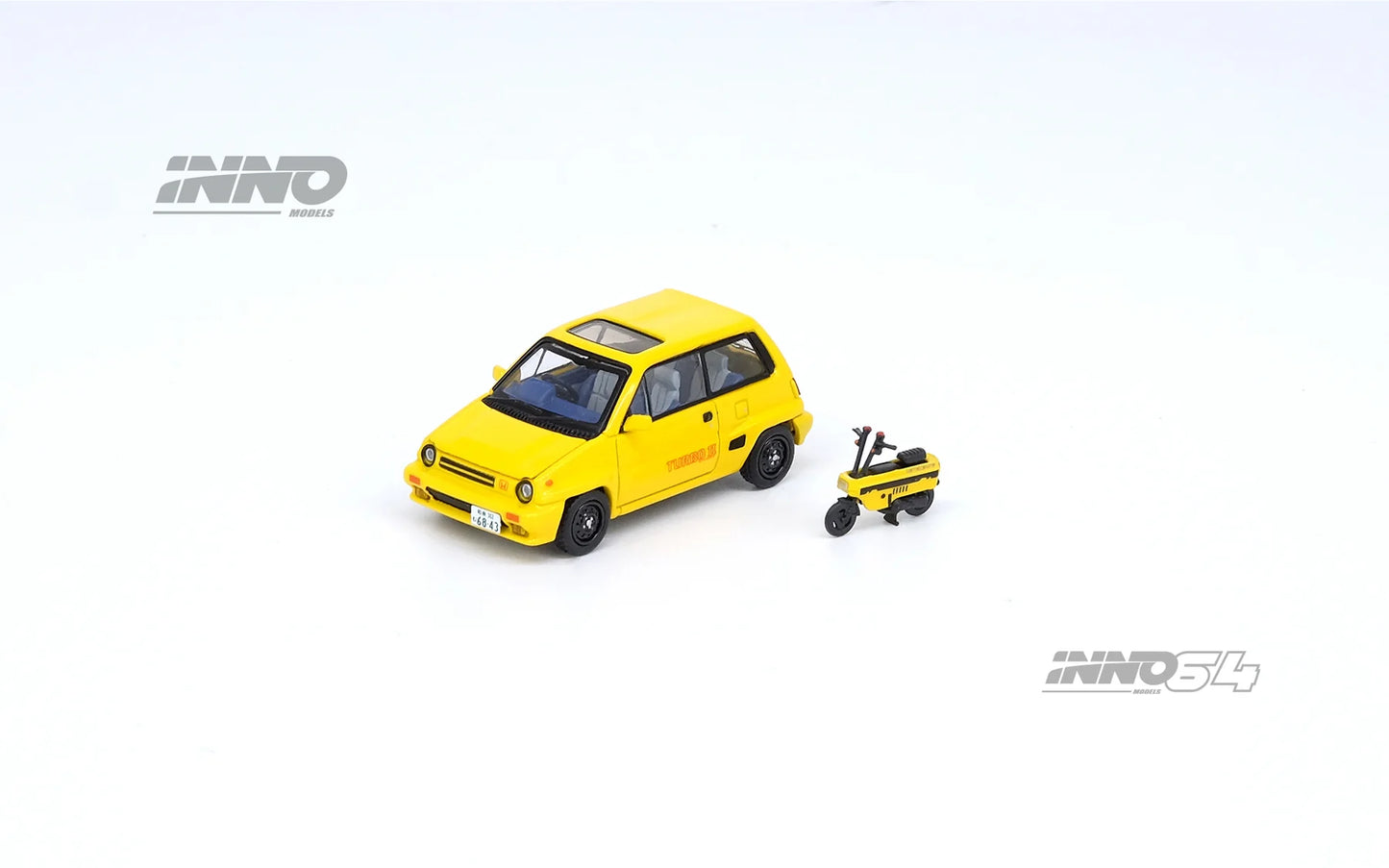 Inno64 1:64 Honda City Turbo II Yellow With MOTOCOMPO