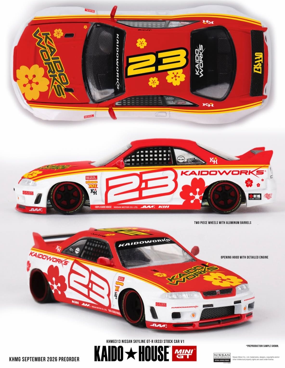(Preorder) Kaido House x Mini GT 1:64 -NISSAN SKYLINE GT-R (R33) STOCK CAR V1 - KHMG313
