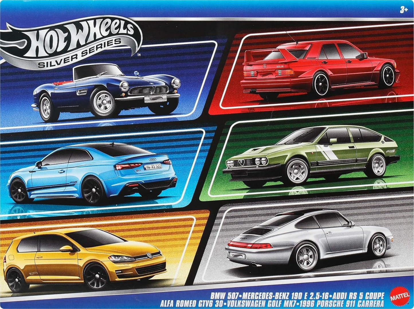 Hot Wheels 1:64 Scale Die-Cast Toy Cars, Set of 6 European Vehicles with Elevated Deco