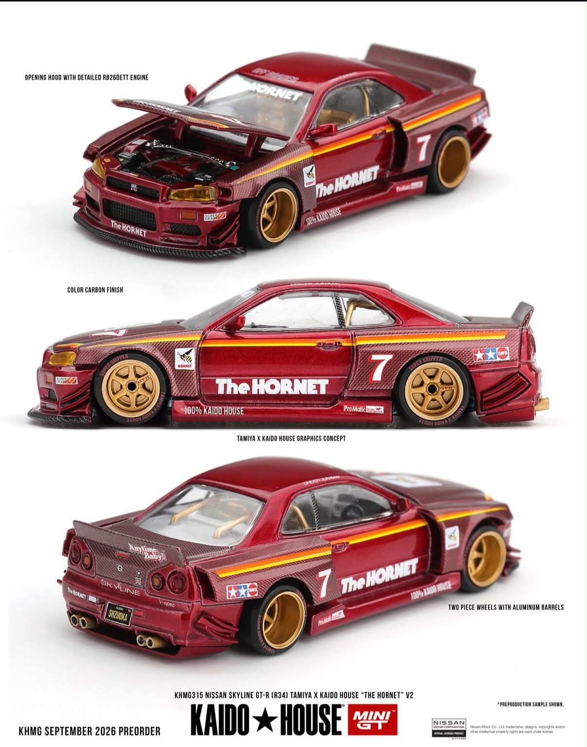 (Preorder) Kaido House x Mini GT 1:64 - NISSAN SKYLINE GT-R (R34) TAMIYA X KAIDO HOUSE “THE HORNET” V2 - KHMG315