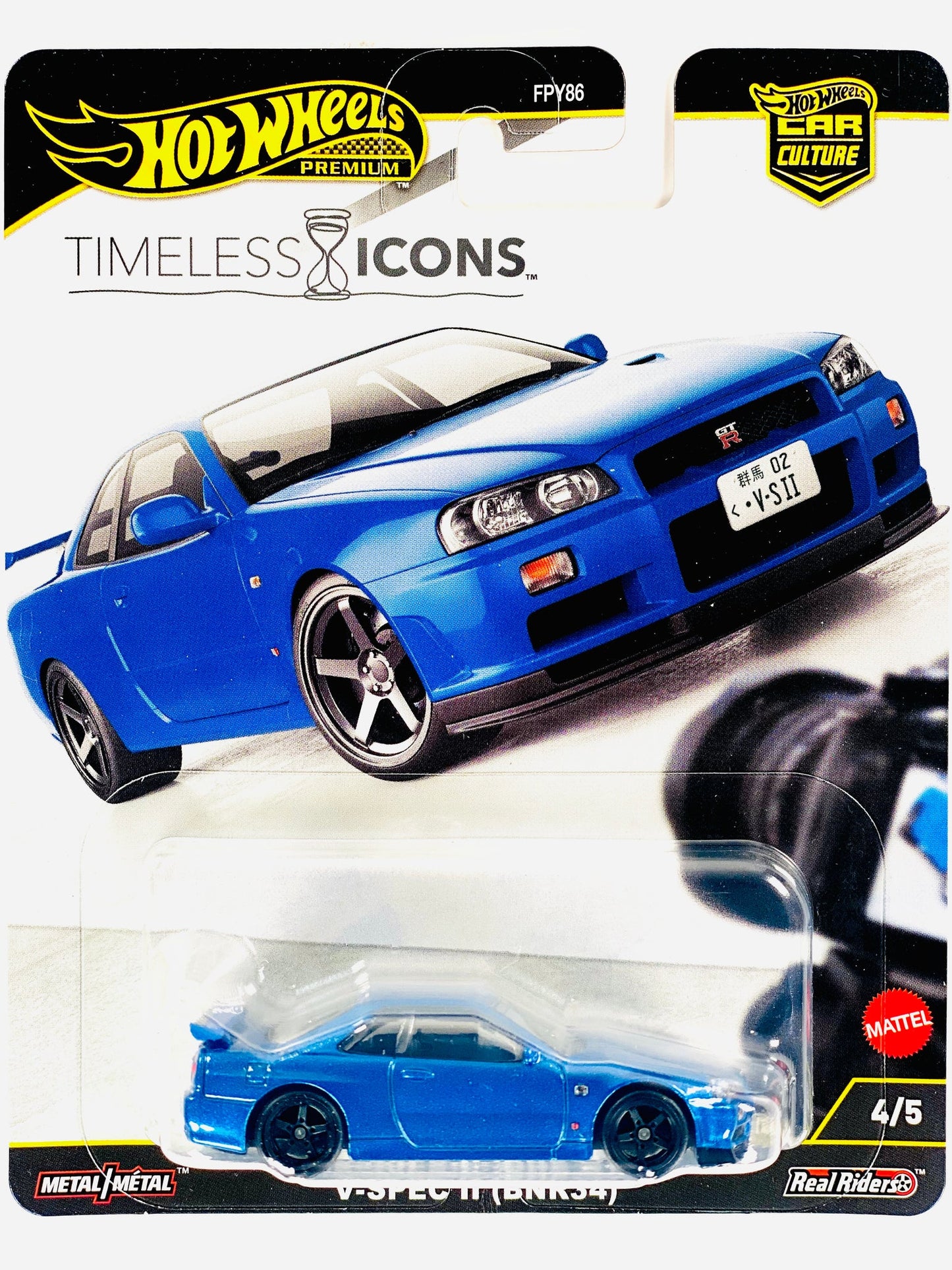 Hot Wheels 2025 Car Culture Timeless Icons Nissan Skyline GT-R V-Spec II (BNR34) (Damaged Card/Blister)