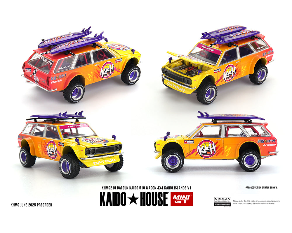 Kaido House x Mini GT 1:64 Datsun KAIDO 510 Wagon 4×4 Kaido ISLANDS V1 - Orange