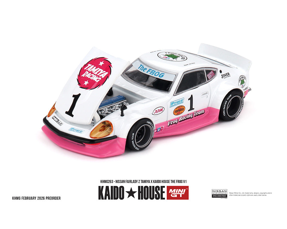 (Preorder) Kaido House x Mini GT 1:64 Nissan Fairlady Z Tamiya x Kaido House The Frog V1 – White/Pink
