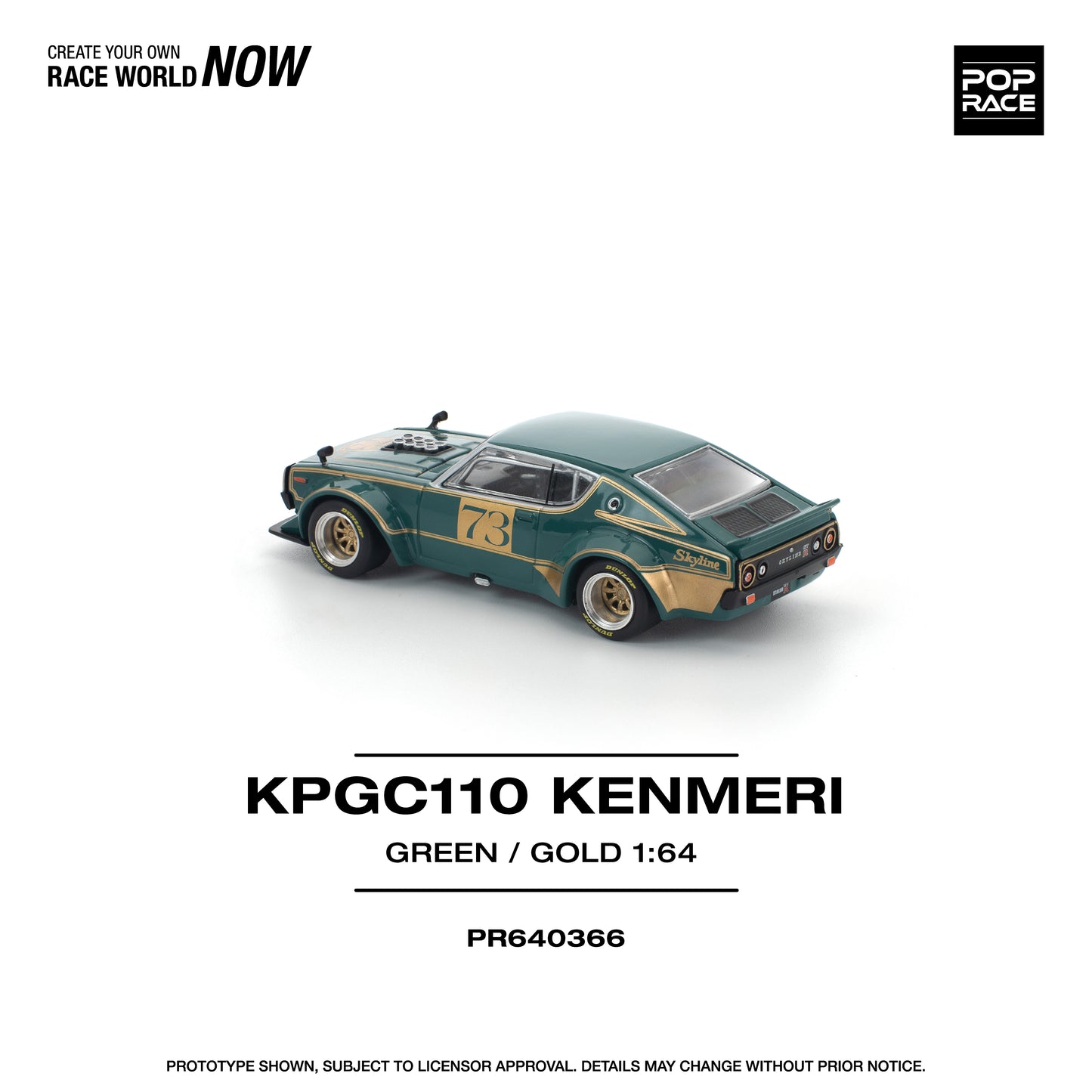 (Pre order) PR640366 POPRACE 1/64 KPGC110 KENMERI RACING #73 GREEN/GOLD