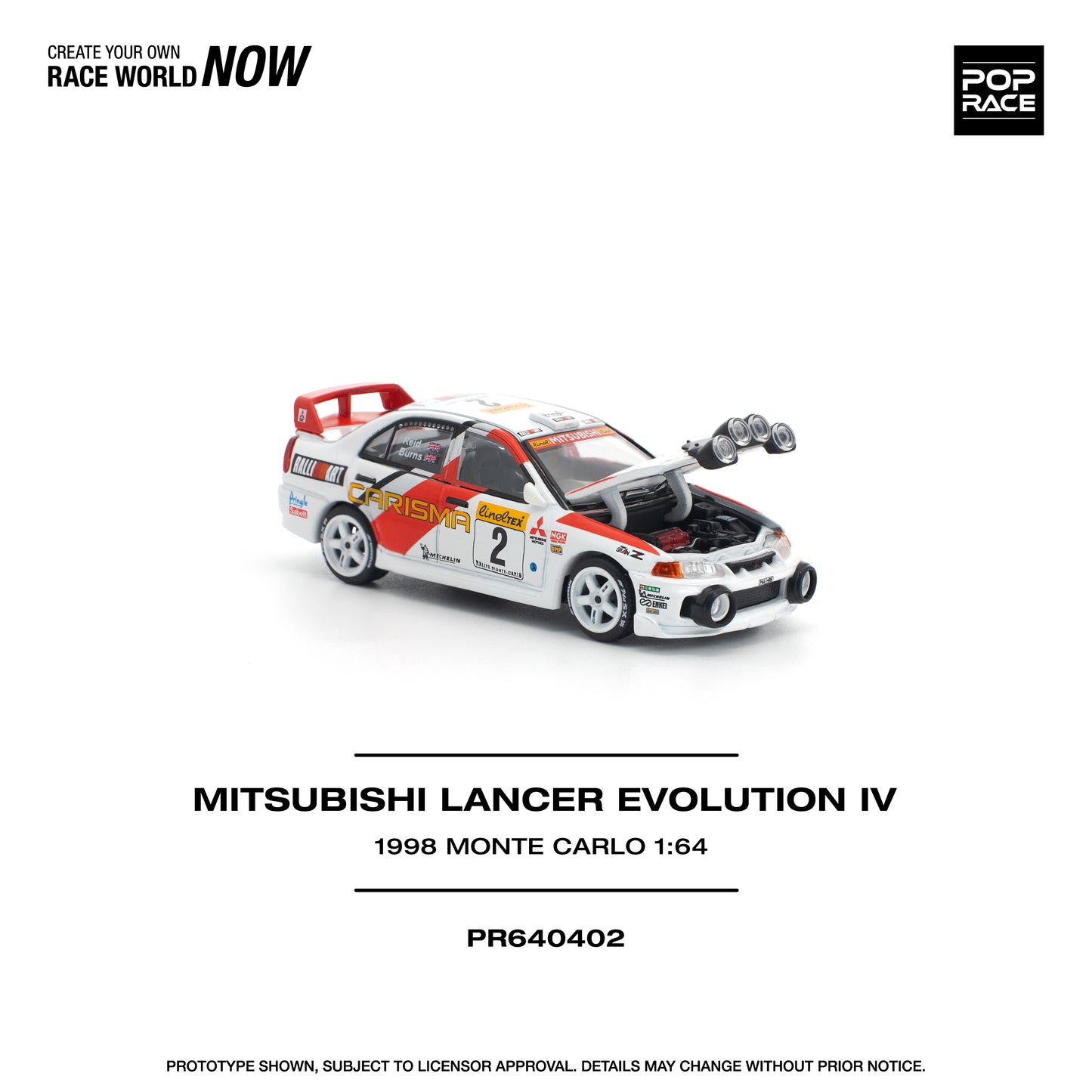 (Pre order) POPRACE 1/64 MITSUBISHI LANCER EVOLUTION IV - 1998 MONTE CARLO RALLY - PR640402