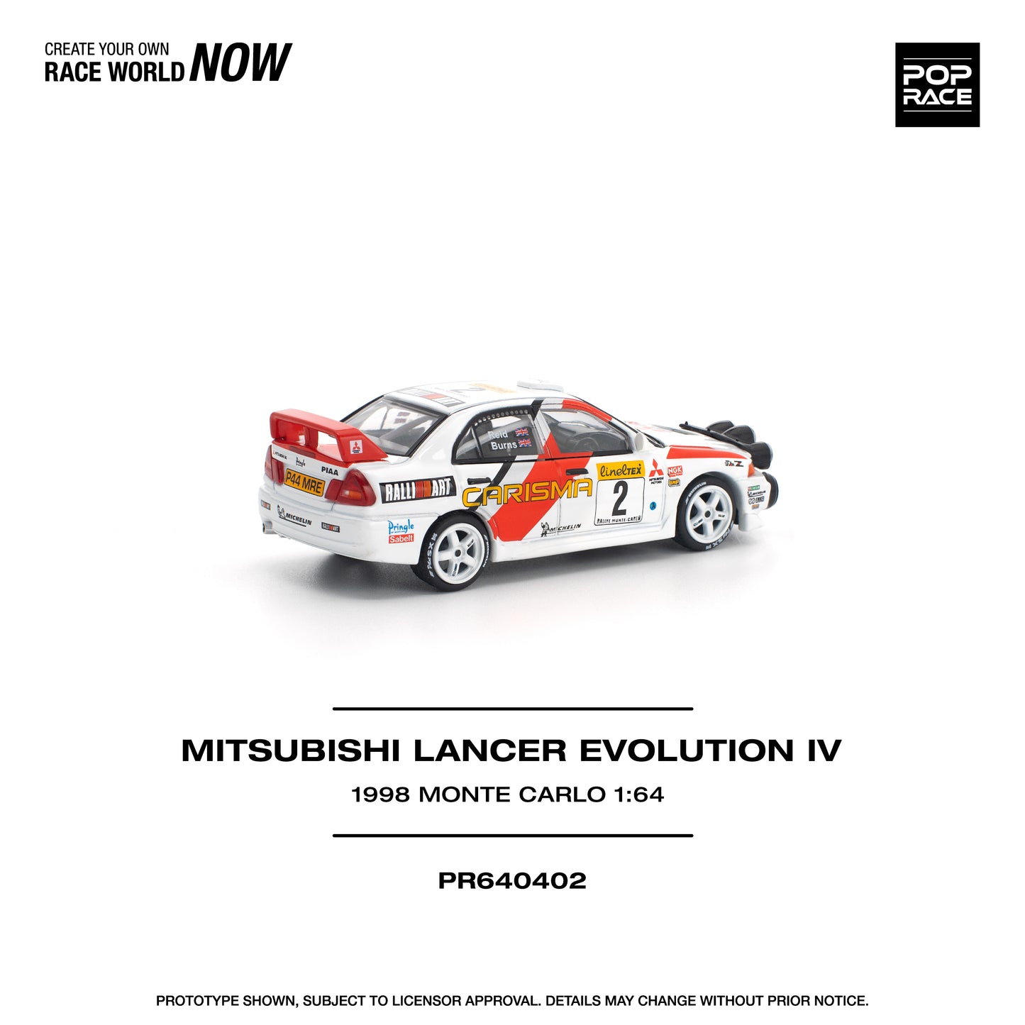 (Pre order) POPRACE 1/64 MITSUBISHI LANCER EVOLUTION IV - 1998 MONTE CARLO RALLY - PR640402
