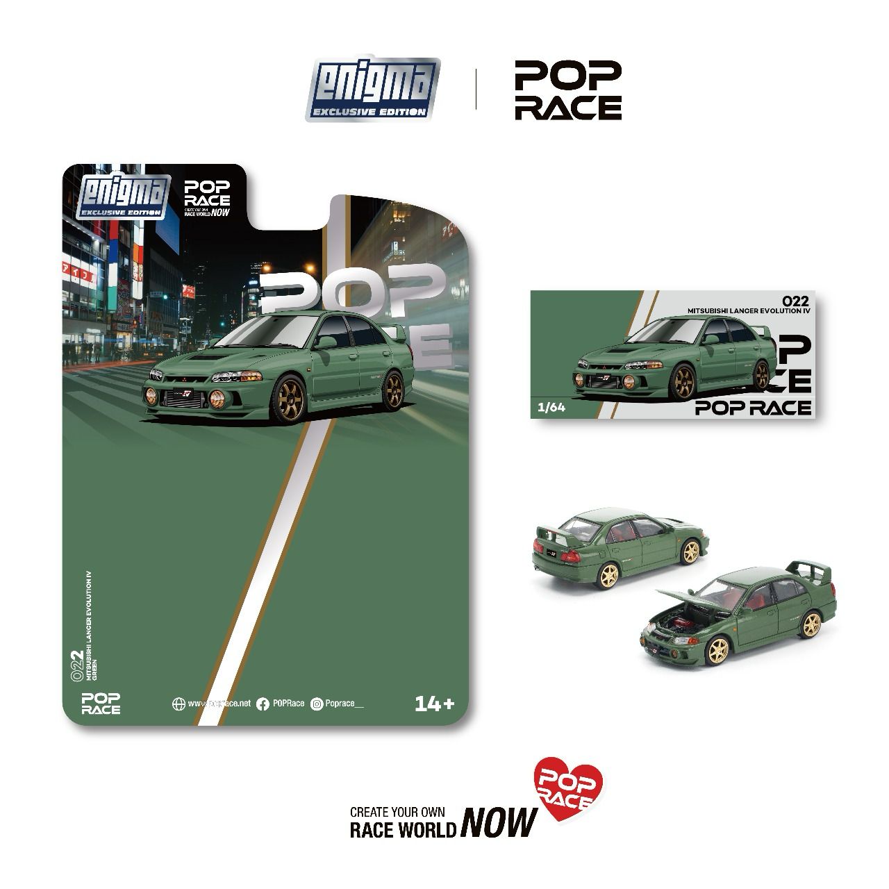 (Pre order) POPRACE 1/64 MITSUBISHI LANCER EVOLUTION IV GREEN (enigma exclusive edition) PRE022