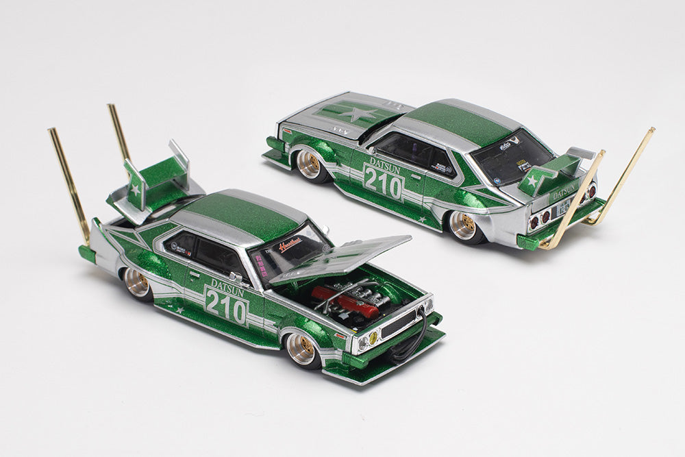SKYLINE C210 KAIDO RACER (BOSOZOKU STYLE) - SILVER/GREEN - POP RACE 1:64