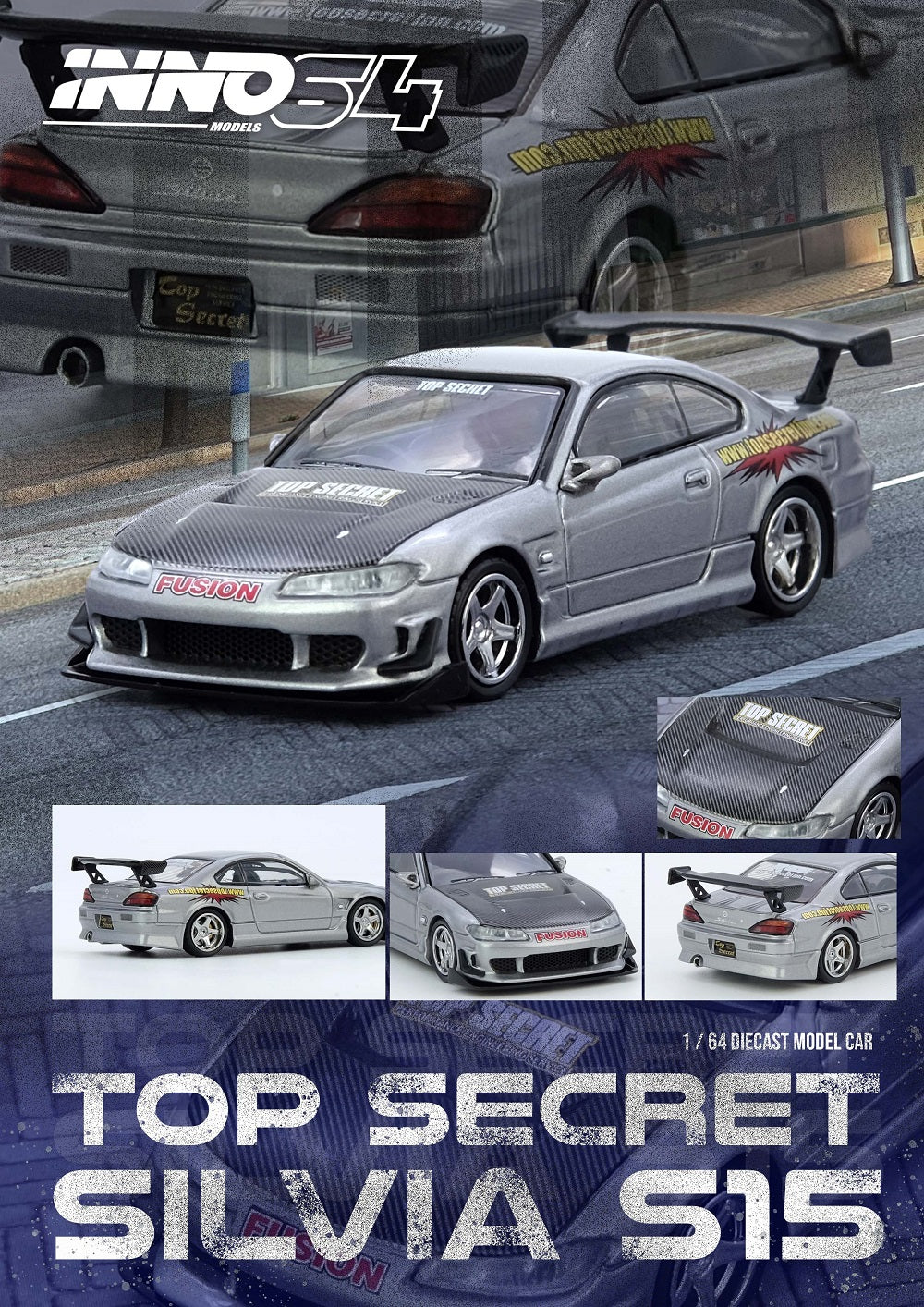 (Preorder) INNO64 1:64 TOP SECRET SILVIA (S15) Silver