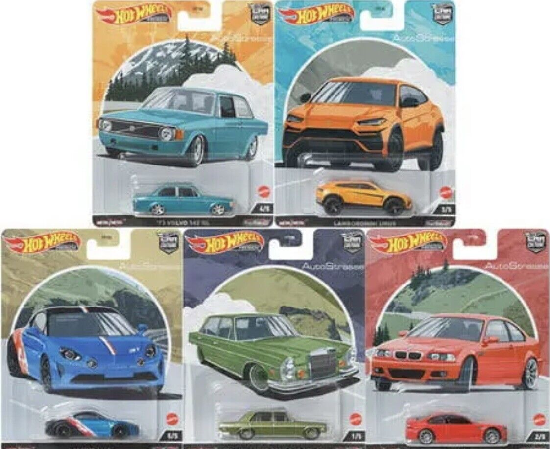 HOT WHEELS 2023 CAR CULTURE AUTOSTRASSE - SET OF 5 - Slight Creases on cards