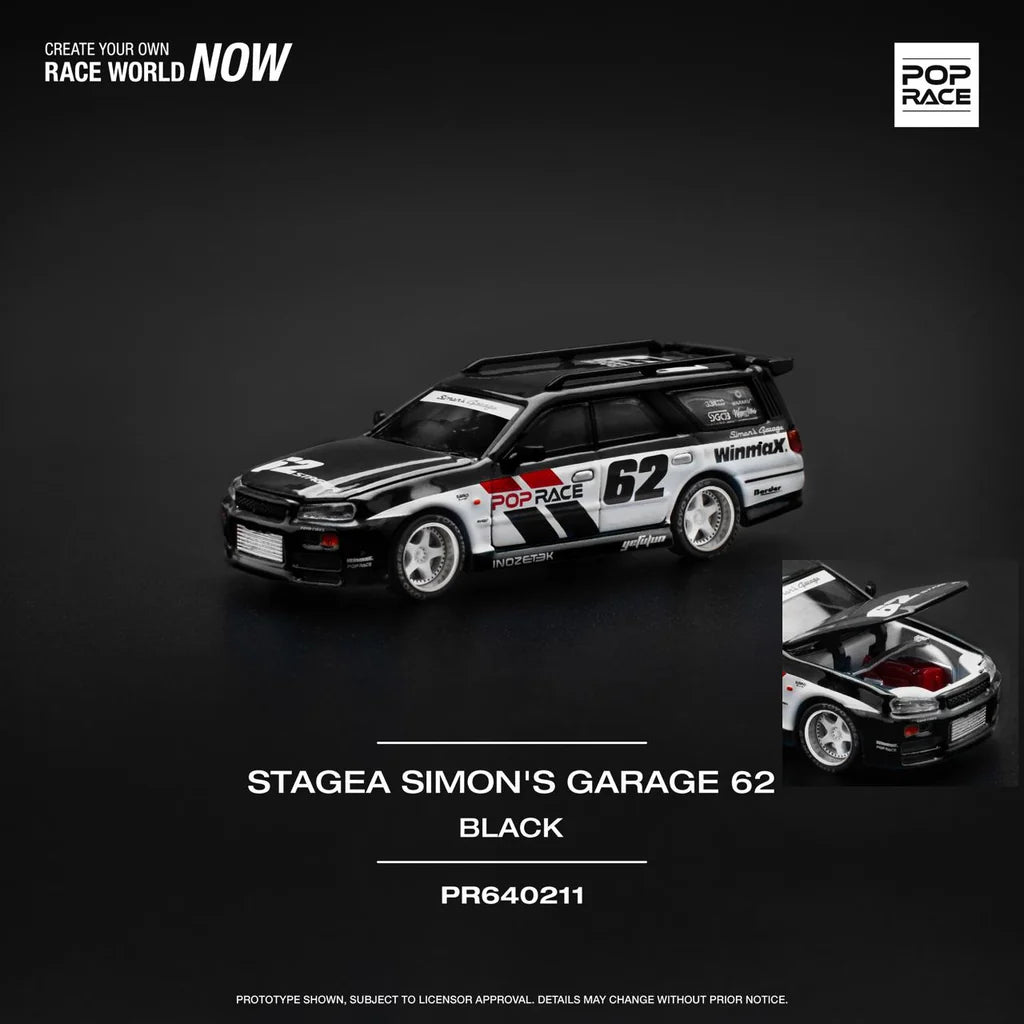 POPRACE 1/64 NISSAN STAGEA SIM0N'S GARAGE #62 - BLACK PR640211