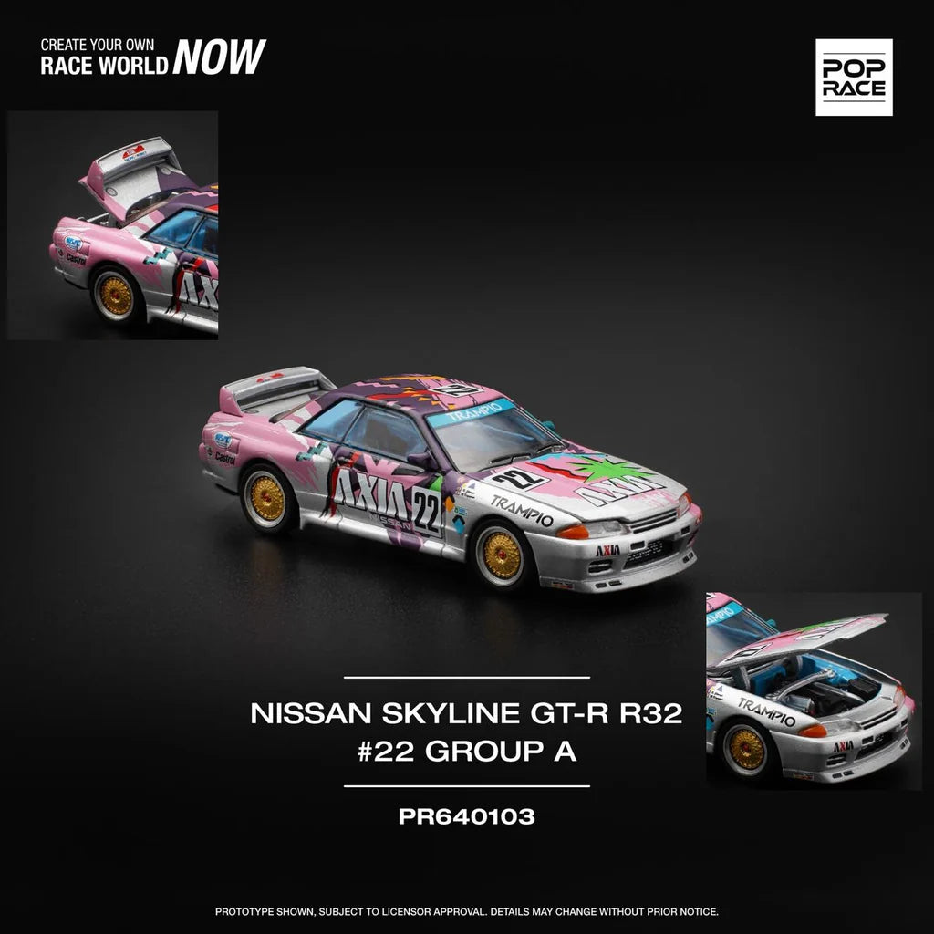 POPRACE 1/64 NISSAN SKYLINE GT-R R32 #22 AXIA GROUP A PR640103