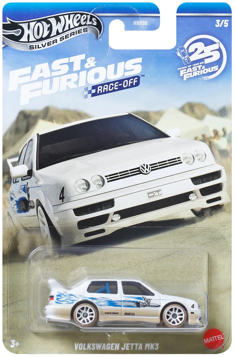 HOT WHEELS - Fast & Furious Themed - Race off - VW VOLKWAGEN JETTA MK3 - Silver Series (DAMAGED CARD)