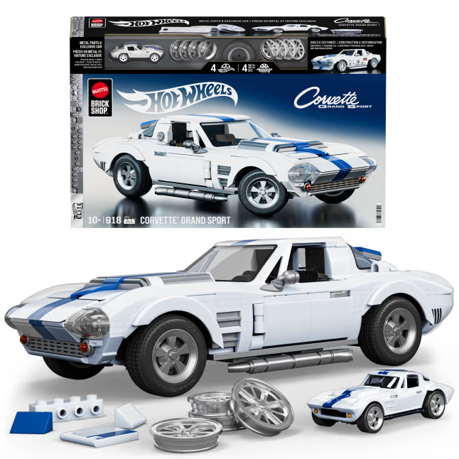 Mattel Brick Shop Hot Wheels Corvette Grand Sport Building Toy Kit (918 Pieces) - JGR31