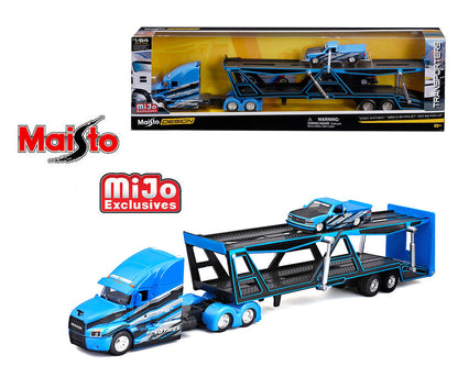 Maisto 1:64 Mijo Exclusives Mack Anthem / 1993 Chevrolet 454 SS Pick-Up Truck – Blue – Design Transporters