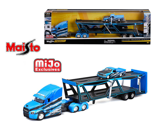 Maisto 1:64 Mijo Exclusives Mack Anthem / 1993 Chevrolet 454 SS Pick-Up Truck – Blue – Design Transporters