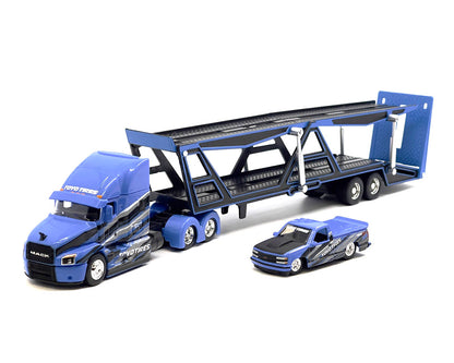 Maisto 1:64 Mijo Exclusives Mack Anthem / 1993 Chevrolet 454 SS Pick-Up Truck – Blue – Design Transporters