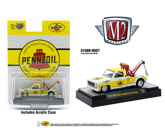 M2 Machines 1:64 1975 GMC Sierra Grande 15 Tow Truck Pennzoil – Yellow- Hobby Exclusive