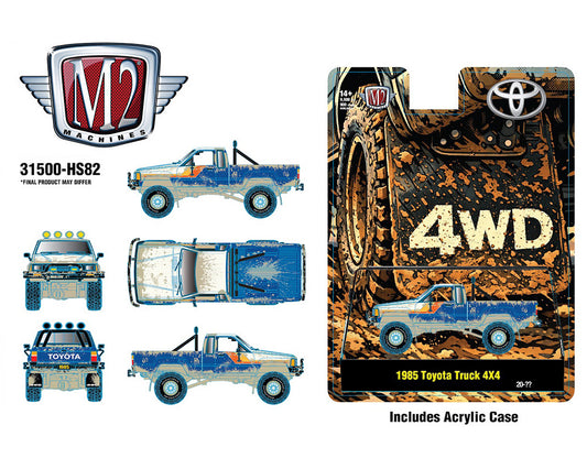 (Preorder) M2 Machines 1:64 1985 Toyota Truck 4×4 Off Road – Blue Muddy- Hobby Exclusive