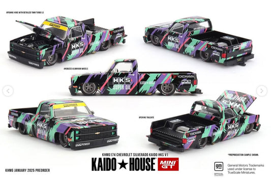 Kaido House x Mini GT KHMG174 1:64 Chevy Silverado Kaido HKS V1 BK