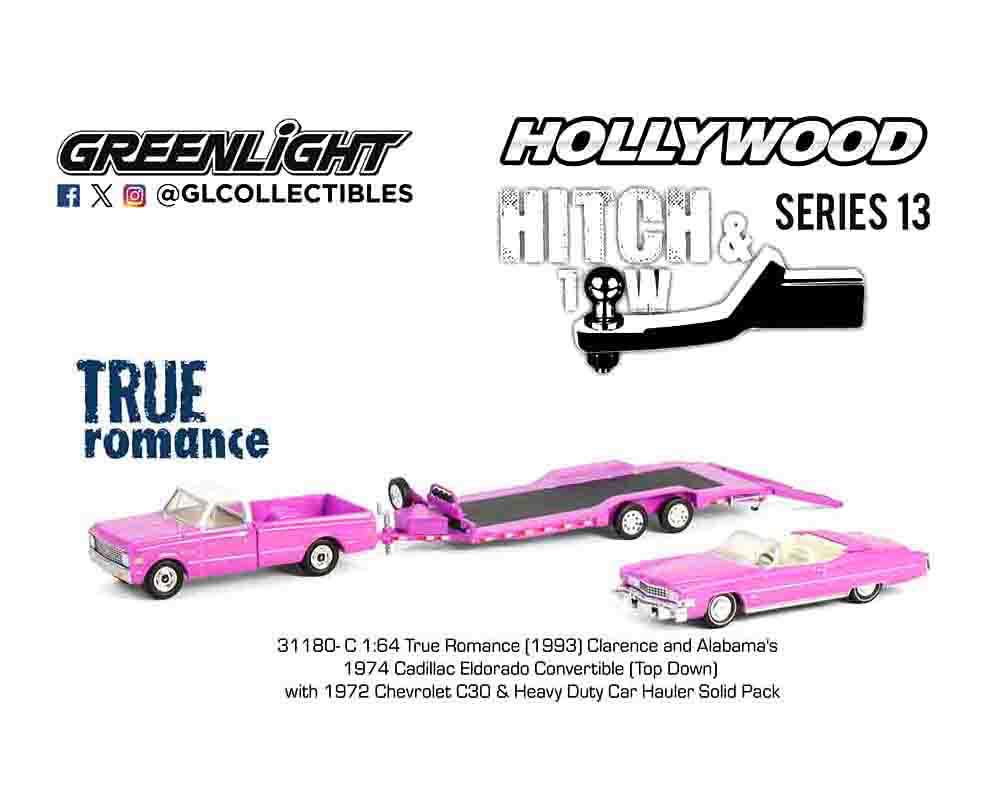 Greenlight 1:64 Hollywood Hitch & Tow – True Romance 1974 Cadillac Eldorado w/1972 Chevrolet C30 – Pink