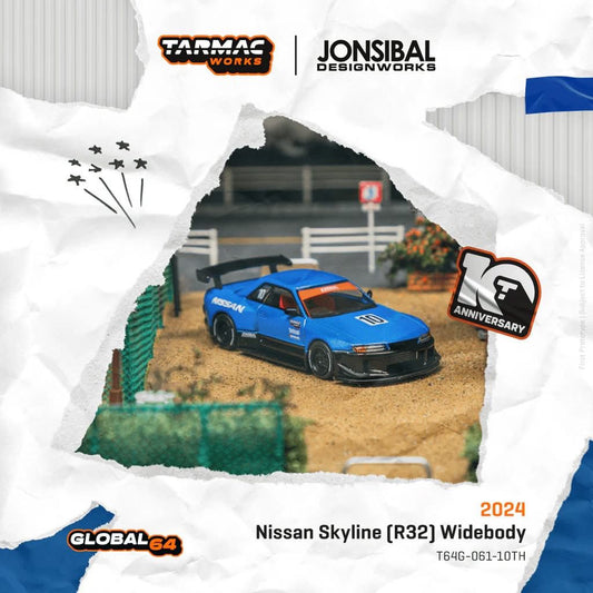 (PRE ORDER) TARMAC WORKS GLOBAL64 1/64 Nissan Skyline (R32) Widebody - Designed by Jon Sibal Tarmac Works 10th Anniversary T64G-061-10TH