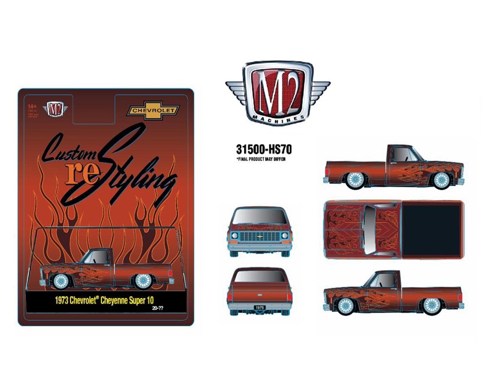 M2 Machines 1:64 1973 Chevrolet Cheyenne Super 10 Custom Re Styling – Brown w/ Flames – Hobby Exclusive