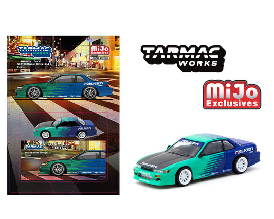 Tarmac Works 1:64 VERTEX Nissan Silvia (S13) Falken – Blue – MiJo Exclusives Limited Edition