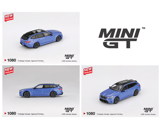 Mini GT 1:64 BMW M5 Touring (G99) – Marina Bay Blue Metallic – Mijo Exclusives