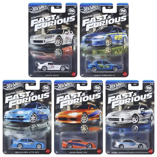 Hot Wheels Fast & Furious Themed Asst 2025 Mix 4 - Lancer, Silvia, Intagra,S2000, Jetta
