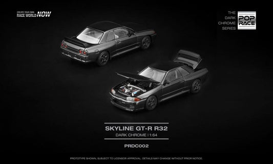 (Pre order) POPRACE SKYLINE GT-R R32 DARK CHROME 1:64 - PRDC002
