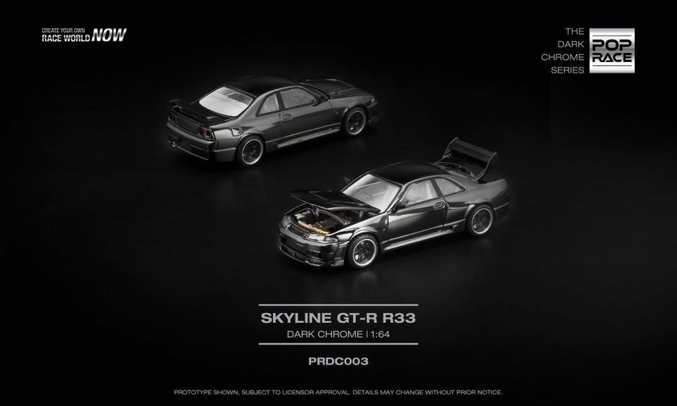 (Pre order) POPRACE SKYLINE GT-R R33 DARK CHROME 1:64 - PRDC003