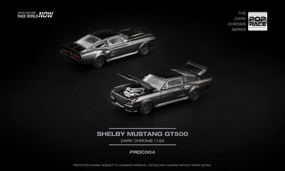 (Pre order) POPRACE SHELBY MUSTANG GT500 DARK CHROME 1:64 - PRDC004