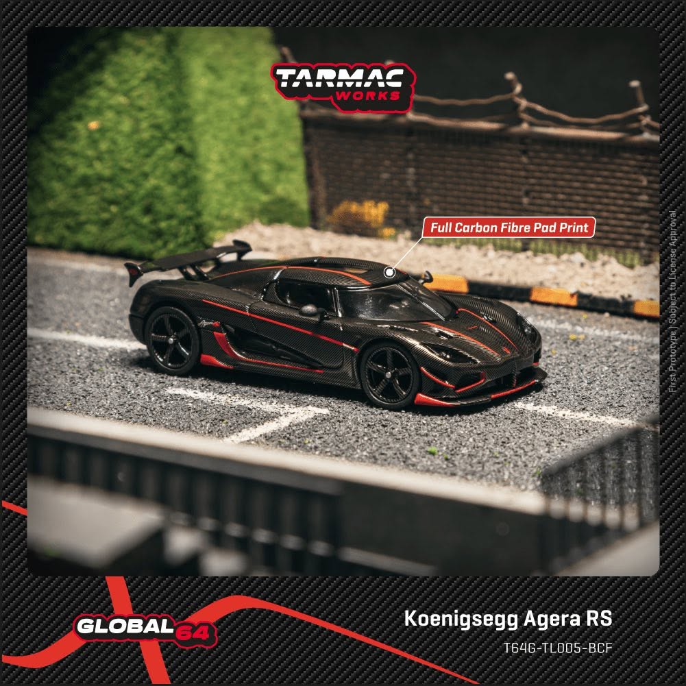 TARMAC WORKS 1/64 Koenigsegg Agera RS Black Carbon Fiber / Red Accents