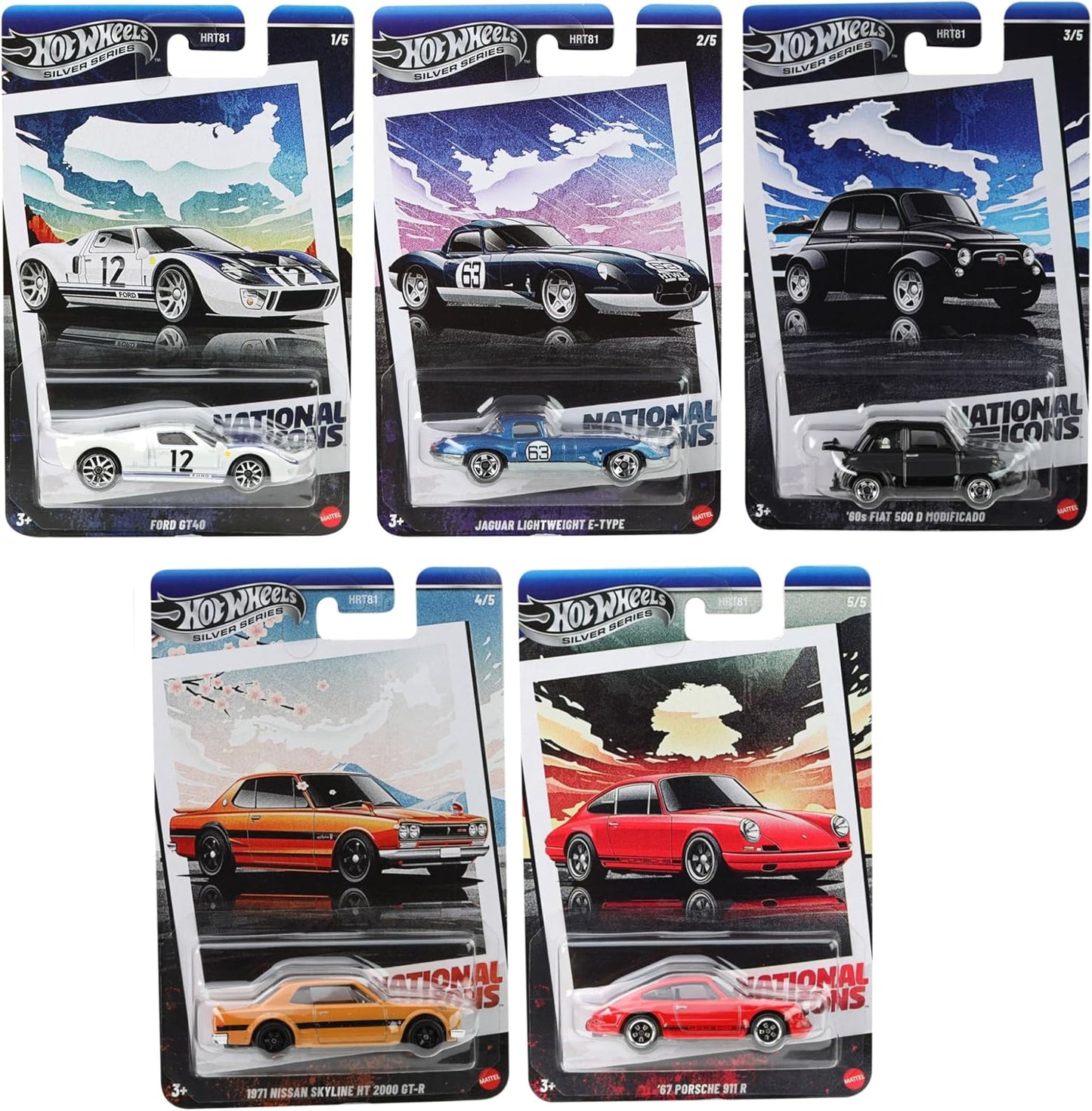 Hot Wheels National Icons Collection Silver Series – 5-Car Die‑Cast Set