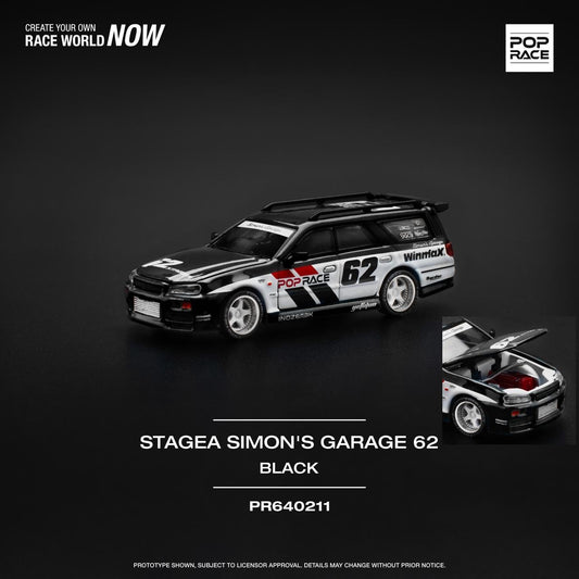 (Pre order) PR640211 POPRACE 1/64 NISSAN STAGEA SIM0N'S GARAGE #62 - BLACK