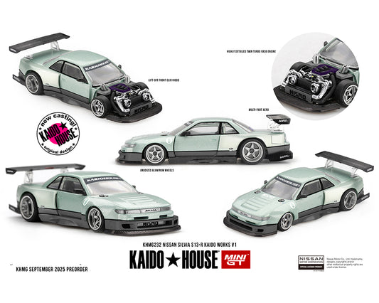 (Preorder) Kaido House x Mini GT Nissan Silvia S13-R KAIDO WORKS V1 – Sea Foam Green - KHMG232