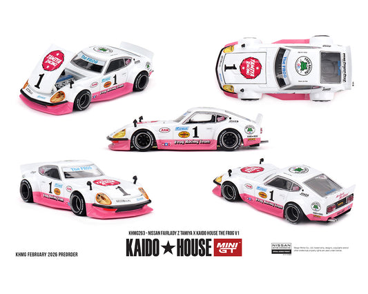 (Preorder) Kaido House x Mini GT 1:64 Nissan Fairlady Z Tamiya x Kaido House The Frog V1 – White/Pink